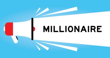 Mavi arkaplanda beyaz afiş içinde milyoner sözcüğüyle renk megafonu simgesi