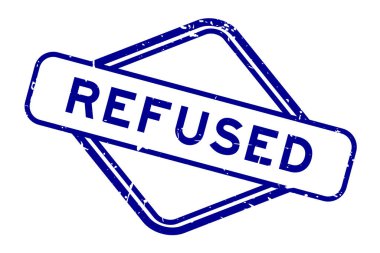 Grunge blue beyaz arka planda lastik mühür kelimesini reddetti