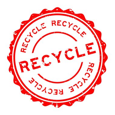 Grunge kırmızı geri dönüşüm sözcüğü beyaz arkaplanda lastik mühür damgası