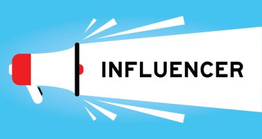 Mavi arkaplanda beyaz pankartta kelime etkili olan renk megafonu simgesi