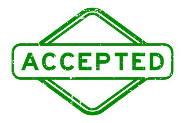 Grunge yeşili beyaz arka planda kabul edilmiş lastik mühür sözcüğü