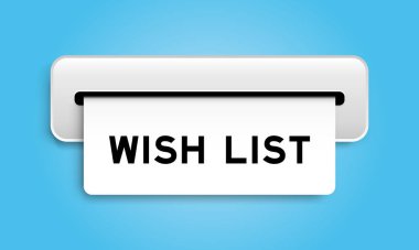 Mavi arkaplandaki makineden dilek listesi içeren beyaz kupon pankartı