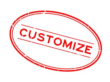 Grunge kırmızısı, beyaz arkaplanda oval lastik mühür kelimesini özelleştir