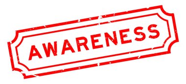 Grunge kırmızı farkındalık kelimesi beyaz arkaplanda lastik mühür damgası