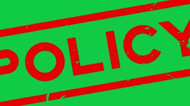 Grunge red policy word square rubber seal stamp zoom on green background