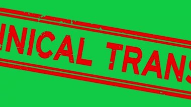 Grunge red technical transfer word square rubber seal stamp zoom on green background