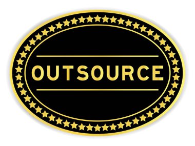 Siyah ve altın rengi oval etiket. Beyaz arka planda dış kaynak var.