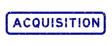 Grunge blue acquisition word square rubber seal stamp on white background