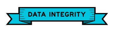 Ribbon label banner with word data integrity in blue color on white background