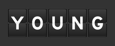 Black color analog flip board with word young on gray background