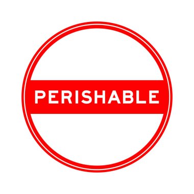 Red color round seal sticker in word perishable on white background