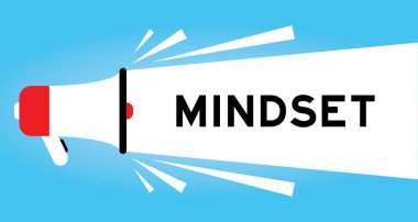 Color megaphone icon with word mindset in white banner on blue background