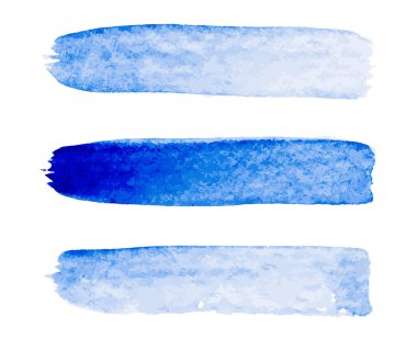 Set of blue color watercolor handdrawing texture as brush or banner on white background (Vector)