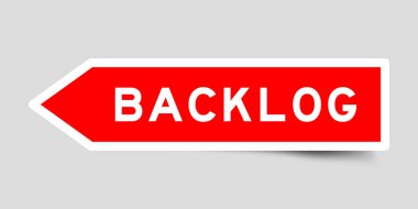 Red color arrow shape sticker label with word backlog on gray background