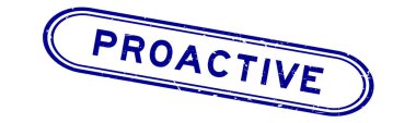 Grunge blue proactive word rubber seal stamp on white background