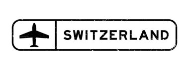 Grunge black switzerland word with plane icon square rubber seal stamp on white background