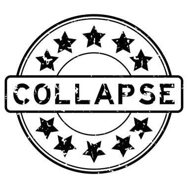 Grunge black collapse word with star icon round rubber seal stamp on white background