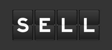 Gri arkaplanda kelime satışı olan siyah renk analog ters çevirme tahtası