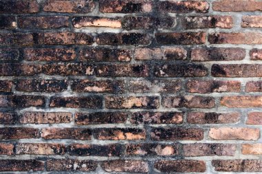 Grunge eski ve kırık kırmızı renkli tuğla ile siyah lekeli arka plan.