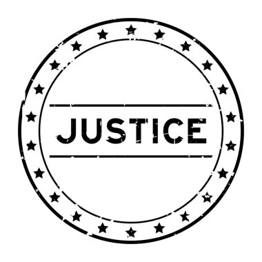 Grunge black justice word round rubber seal stamp on white background