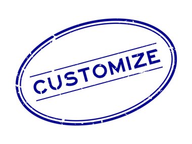 Grunge blue customize word oval rubber seal stamp on white background