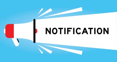 Color megaphone icon with word notification in white banner on blue background