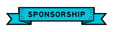 Ribbon label banner with word sponsorship in blue color on white background