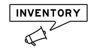 Megaphone icon with speech bubble in word inventory on white background