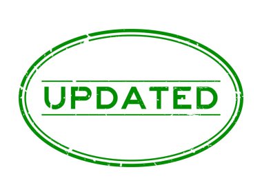 Grunge green updated word oval rubber seal stamp on white background