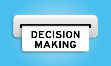 White coupon banner with word decision making from machine on blue color background