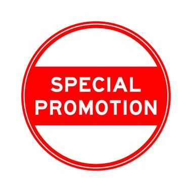 Red color round seal sticker in word special promotion on white background