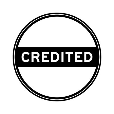 Black color round seal sticker in word credited on white background