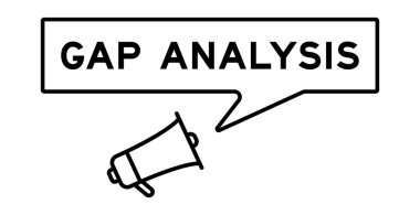 Megaphone icon with speech bubble in word gap analysis on white background