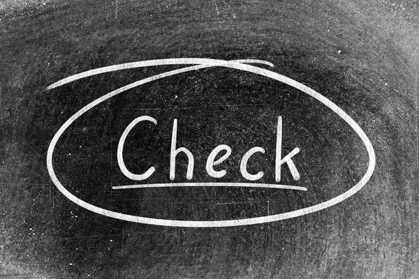 White Chalk Hand Writing Word Check Circle Shape Blackboard Background — Stock Fotó