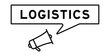 Beyaz arkaplanda kelime lojistiğinde konuşma baloncuğu olan megafon simgesi