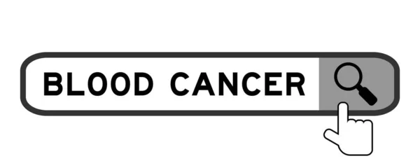 Zoek Banner Woord Bloedkanker Met Hand Vergrootglas Pictogram Witte Achtergrond — Stockvector