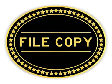 Beyaz arkaplanda dosya kopyası olan siyah ve altın rengi oval etiket