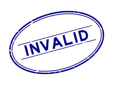 Grunge mavi geçersiz kelime oval lastik mühür beyaz arka planda