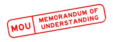 Grunge kırmızı MOU mutabakat bildirisi beyaz arka planda kelime kare kauçuk mühür damgası