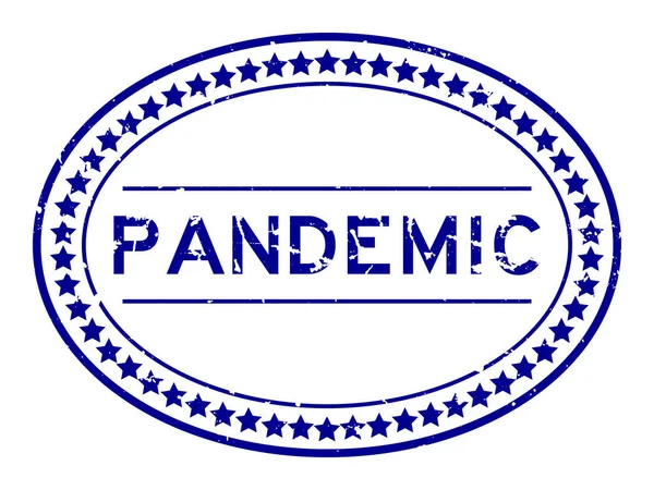 Grunge Pandemi Biru Kata Stempel Oval Karet Pada Latar Belakang - Stok Vektor