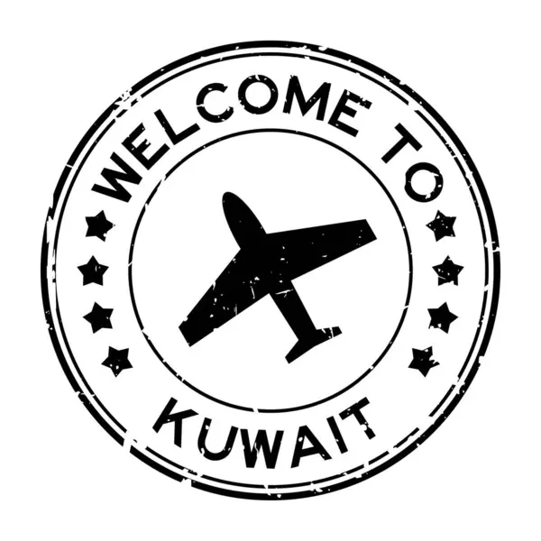 Grunge Black Welcome Kuwait Word Plane Icon Rubber Seal Stamp —  Vetores de Stock