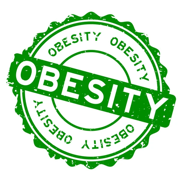Grunge Verde Obesidade Palavra Redonda Selo Borracha Fundo Branco — Vetor de Stock
