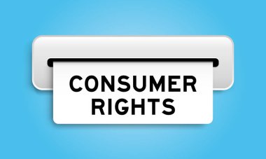 Mavi arkaplandaki makineden kelime tüketici haklarına sahip beyaz kupon pankartı