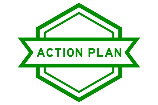 Bannière Étiquette Hexagonale Couleur Verte Vintage Avec Plan Action Mot — Image vectorielle
