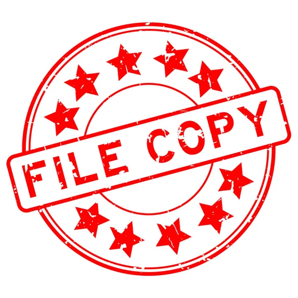 Grunge Rouge Fichier Copier Mot Avec Icône Étoile Rond Tampon — Image vectorielle