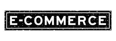 Grunge siyah e-ticaret kelime kare kauçuk mühür beyaz arka planda