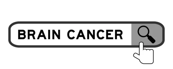 Zoek Banner Woord Hersenkanker Met Hand Vergrootglas Pictogram Witte Achtergrond — Stockvector