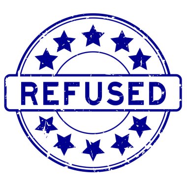 Grunge blue beyaz arka planda yıldız simgesi yuvarlak lastik mühür ile reddedildi