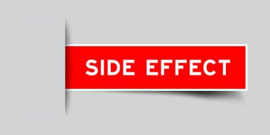 Gri arkaplana eklenmiş sözcüğün yan etkisi olan kırmızı renk kare etiket