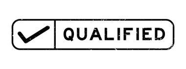 Grunge siyah kalifiye kelime sağ işaretli simge kare kauçuk mühür beyaz arka planda